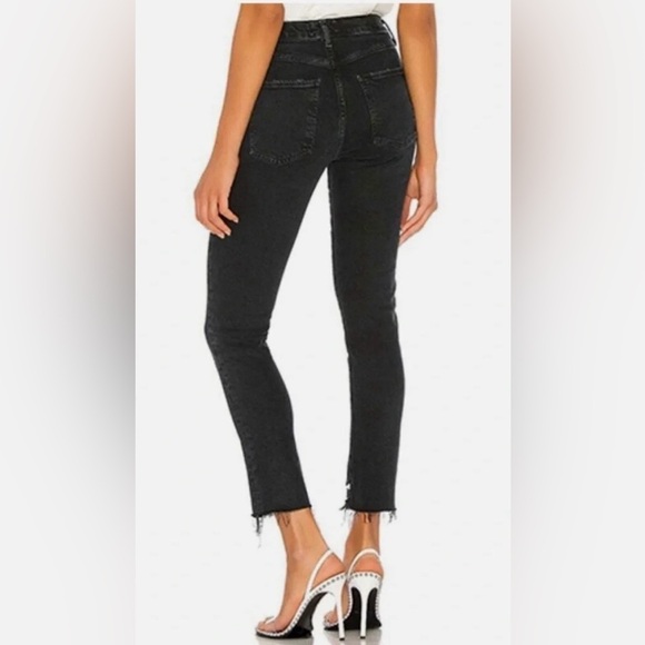 AGOLDE TONI MID RISE STRAIGHT RAW HEM SIZE 27 BLACK WASH STRAIGHT LEG DENIM CROP - Picture 2 of 8